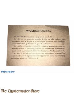 Waarschuwing Brandstoffen commissie verkoop / overdracht Rantsoenen