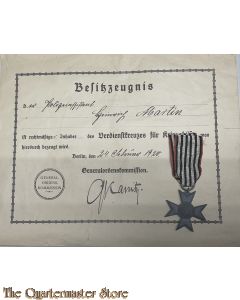 WK1 Verdienstkreuz Kriegshilfsdienst 1916 mit Urkunde  (WW1 Merit cross for war aid 1916 with document)