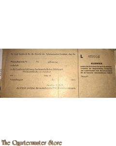 Ausweis Freistellung Arbeitseinsatz Landwirtschaftlichen Hilfsbetrieb 1943