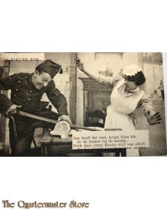Prent briefkaart 1914 De nieuwe kok, Jan heeft het best, krijgt fine blik