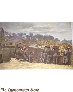 Prent briefkaart mobilisatie 1939 Grenadiers in gedekte stelling met mitraileur
