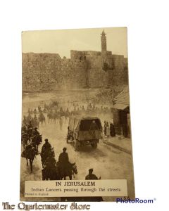 Postcard 14-18 In Jerusalem, Indian Lancers passing trough the streets