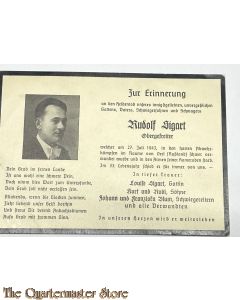 In Memoriam Karte/Death notice Gefr Rudolf Sigart Oral
