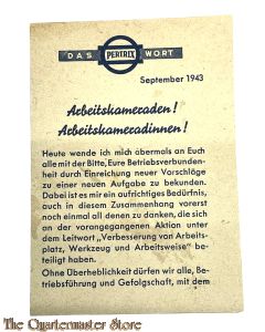 Das PERTRIX Wort Arbeitskameraden ! Arbeitskameradinnen ! september 1943
