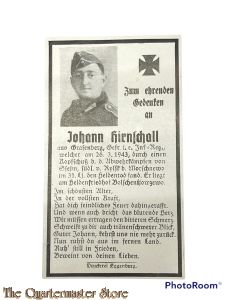 In Memoriam Karte/Death notice Gefreiter Inf Regt 1943 Russland