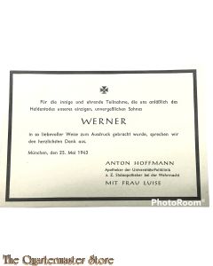 In Memoriam Karte/Death notice Munchen Mai 25 1943