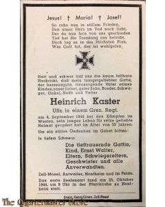 In Memoriam Karte/Death notice Uffz in einem Gren Regiment  Heinrich Kaster 1944