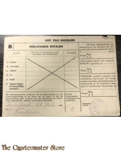 Formulier 1941 Ingeleverde Metalen Amersfoort