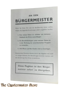 Leaflet / Flugblatt  PWB-56 An den Bürgermeister 1945 Wiederstand und Vernichtung