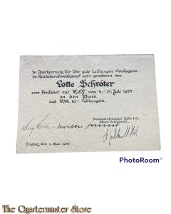 Anerkennung Reichsberufswettkampfe Leistungen-Ortssiegerin 1937