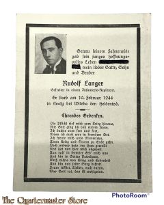 In Memoriam Karte/Death notice gefreiter Infanterie Regiment Witebs 1944