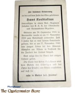 In Memoriam Karte/Death notice Unt Ofz Art Regt Osten