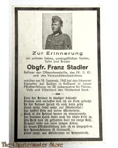 In Memoriam Karte/Death notice Ober Gefreiter Bodemi Russland 1943
