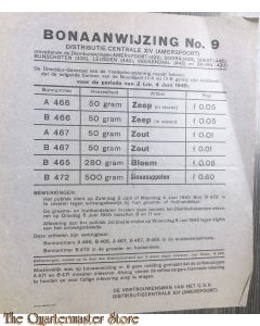 Bonaanwijzing no 9 Distributie-centrale XIV (Amersfoort)  2 t/m 4 juni 1945