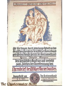 Oorkonde / Ehrenbrief des Pfalzer Turnerbundes 1931