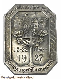 Spende abzeichen 1927 Turnerbund Turnfest (Gymnastics Festival) Tinnie from Salzburg 15-22 Mai 1927