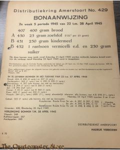 Bonaanwijzing Distributie Amersfoort no 429 2e week 5e per.  22 april t/m 28 april 1945 