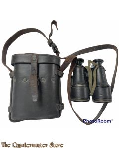 WW1 British (French made)  binoculars with named leather case 1918 (Kijkertas leer 1918 met Frans gemaakte britse verrekijker)