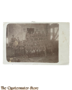 Feld Postkarte 1914-18 Studio Photo Gruppe Soldaten mit Munitionstaschen 6 Komp LandJager Regt 123