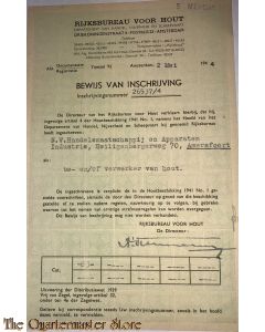 Formulier inschrijving Rijksbureau voor hout mei 1944 Amersfoort