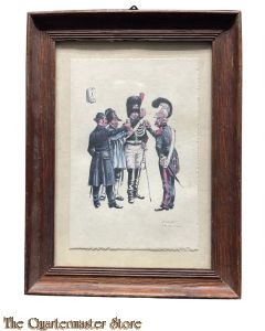 (ingelijste) Prent Belgische soldaten proostend 1 jan 1845 (James Thiriar)