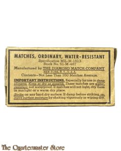 US Army Matches, ordinary, water-resistant stock no 51-M-487