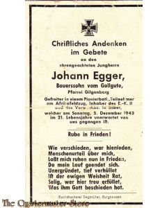 In Memoriam Karte/Death notice Johan Egger