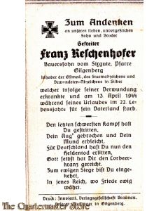 In Memoriam Karte/Death notice Franz Reschenhofer