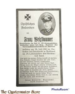 In Memoriam Karte/Death notice Gefreiter Inf Regt