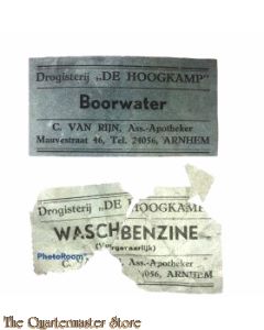 2 labels Drogisterij de Hoogkamp Arnhem 1938-40