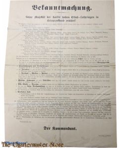 Poster Bekantmachung 1914 Seine Majestät der kaiser haben Elsass Lotharingen in Kriegszustand erklärt