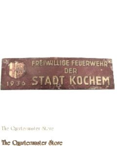 Wandschild Freiwillige Feuerwehr der Stadt Kochem 1936 (Rijnland-Palts) (Metal sign voluntary Firefighters Kochem 1936)