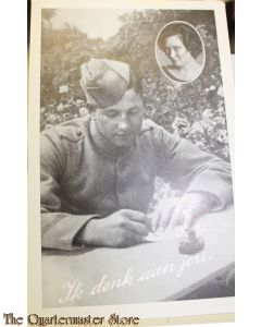 Prent briefkaart mobilisatie 1939 ik denk aan jou (Schrijvende soldaat)