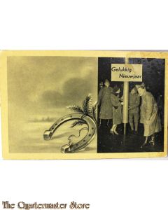 Prent briefkaart mobilisatie 1939 Gelukkig Nieuwjaar (met hoefijzer)