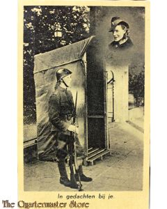 Prent briefkaart mobilisatie 1939 In gedachten bij kje (soldaat op wacht)