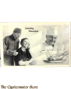 Prent briefkaart mobilisatie 1939 Gelukkig Nieuwjaar vrouw bellen kok kalkoen