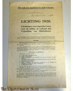 Brochure Inlichtingen 1920 voor ingeschrevenen voor de Militie, in verband met vrijstelling van Militie dienst Utrecht