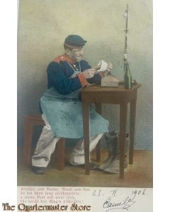 Postkarte/Postcard 1906 Soldatenleben n0 6 Ein leeres Brot mit weni Salz