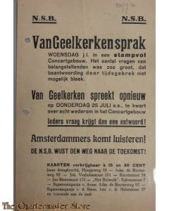 Flyer Groote Openbare Vergadeing NSB Van Geelkerken spreekt opnieuw 1940