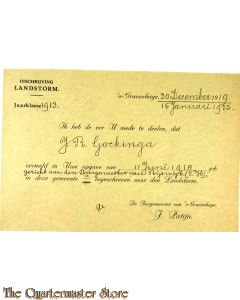 Bewijs van inschrijving Landstorm  Den Haag 1920