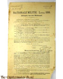 Aankondiging Zittingen van den Militieraad 1898 Utrecht