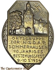 Spendeabzeichen Ortsgruppe der N.S.D.A.P. Sommerhausen - 10 jähriges Bestehungsfest - 9.-10.5.1934"