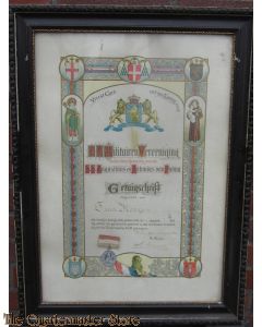 Ingelijst getuigschrift RK MIlitair vereniging rond 1910