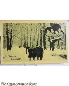 Prent briefkaart mobilisatie 1940 Gelukkig Nieuwjaar 4 meisjes en 4 soldaten 
