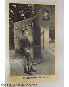 Prent briefkaart mobilisatie 1939 soldaat op wacht in gedachten