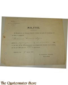 Bewijs van inschrijving Militie Nijmegen 1919