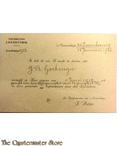 Inschrijvingsbewijs J.R. Gockinga Rijswijk Landstorm 15-01-1920