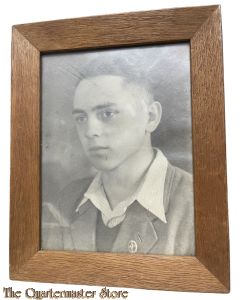 Framed  portret young boy with Hitler Youth shooting award