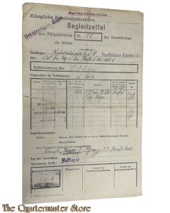 WK1 Begeleitzettel Kon Eisenbahndirektion zum Militairfahrschein no 38 Saarbrucken (1918 railroad notice for military goods)
