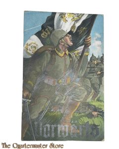 Postkarte / Studio photo 1914  Deutscher Soldat mit Fahne, Vorwarts